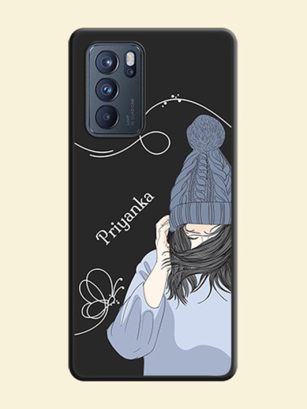 Girl With Blue Winter Outfiit Custom Text Design On Space Black Personalized Soft Matte Phone Covers -Oppo Reno 6 Pro 5G