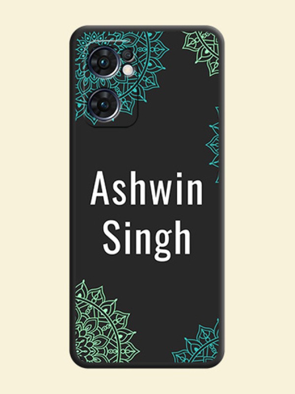 Your Name with Floral Design on Space Black Custom Soft Matte Back Cover - Oppo Reno 7 5G