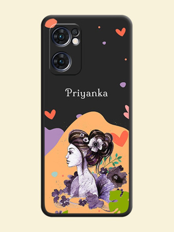 Namecase For Her With Fancy Lady Image On Space Black Personalized Soft Matte Phone Covers -Oppo Reno 7 5G