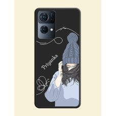 Girl With Blue Winter Outfiit Custom Text Design On Space Black Personalized Soft Matte Phone Covers -Oppo Reno 7 Pro 5G