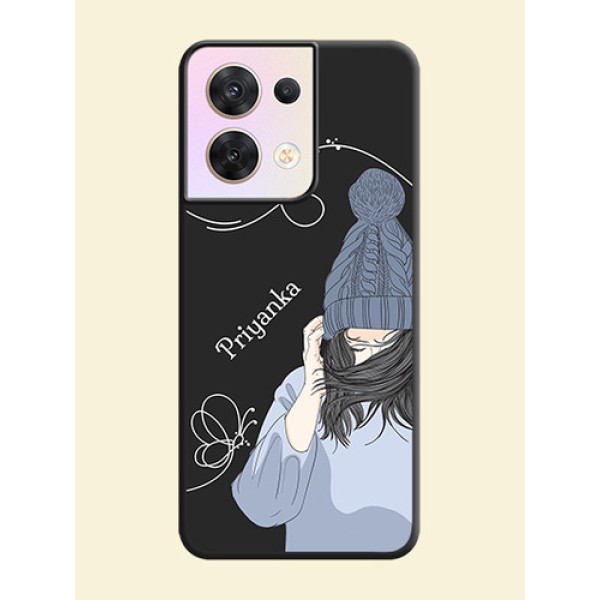 Girl With Blue Winter Outfiit Custom Text Design On Space Black Personalized Soft Matte Phone Covers -Oppo Reno 8 5G Girl With Blue Winter Outfiit Custom Text Design On Space Black Personalized Soft Matte Phone Covers -Oppo Reno 8 5G