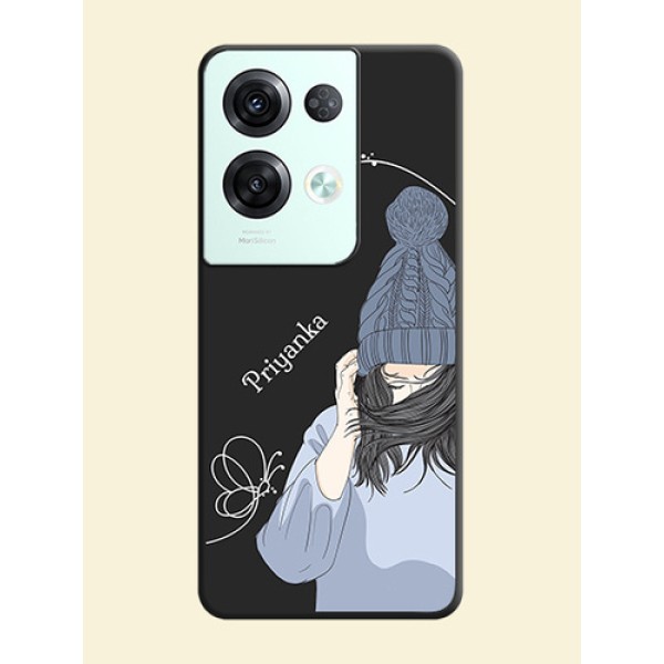 Girl With Blue Winter Outfiit Custom Text Design On Space Black Personalized Soft Matte Phone Covers -Oppo Reno 8 Pro 5G Girl With Blue Winter Outfiit Custom Text Design On Space Black Personalized Soft Matte Phone Covers -Oppo Reno 8 Pro 5G