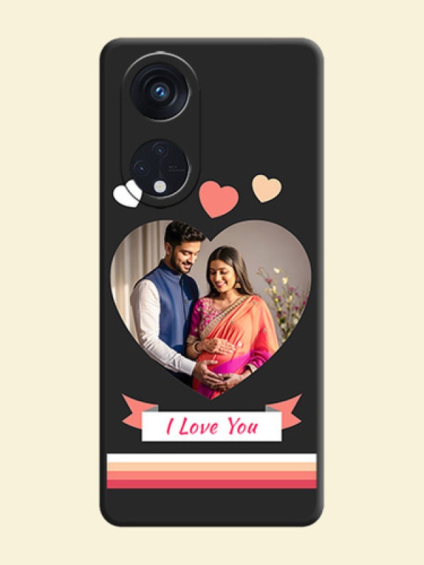Love Shaped Photo with Colorful Stripes on Personalised Space Black Soft Matte Cases - Oppo Reno 8T 5G