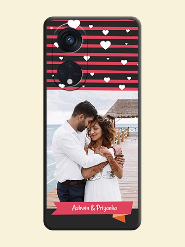 White Color Love Symbols with Pink Lines Pattern on Space Black Custom Soft Matte Phone Cases - Oppo Reno 8T 5G