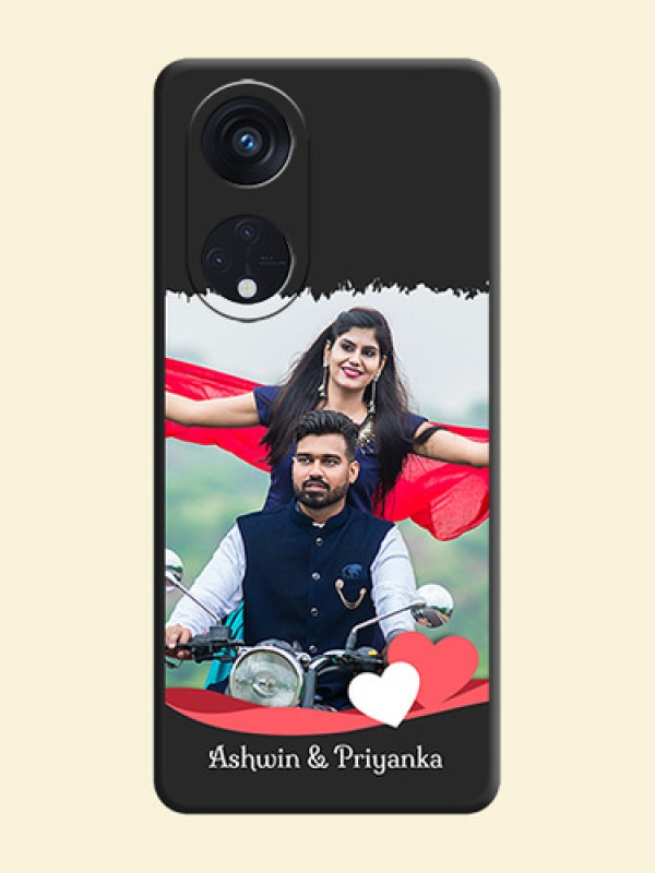 Pin Color Love Shaped Ribbon Design with Text on Space Black Custom Soft Matte Phone Back Cover - Oppo Reno 8T 5G