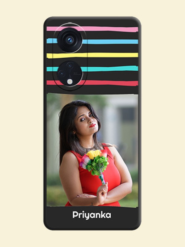 Multicolor Lines with Image on Space Black Personalized Soft Matte Phone Covers - Oppo Reno 8T 5G