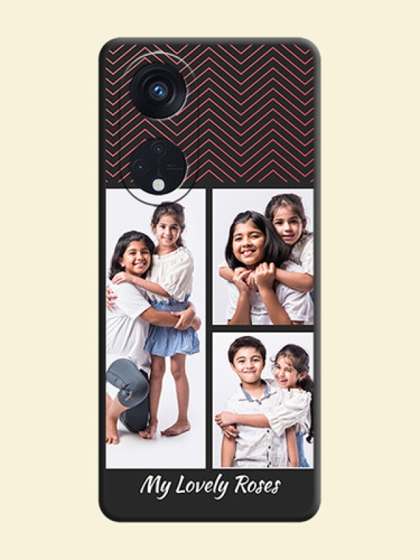 Wave Pattern with 3 Image Holder on Space Black Custom Soft Matte Back Cover - Oppo Reno 8T 5G