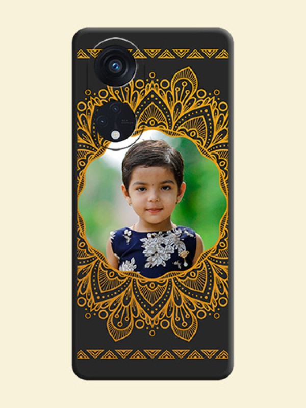 Round Image with Floral Design on Photo on Space Black Soft Matte Mobile Cover - Oppo Reno 8T 5G