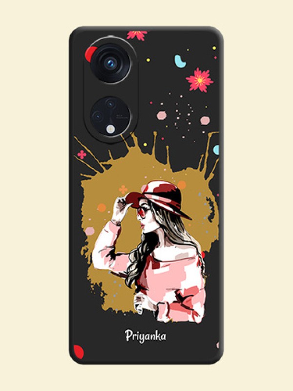 Mordern Lady With Color Splash Background With Custom Text On Space Black Personalized Soft Matte Phone Covers -Oppo Reno 8T 5G