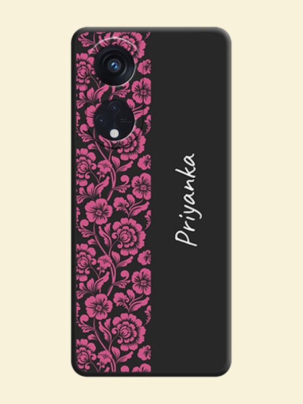 Pink Floral Pattern Design With Custom Text On Space Black Personalized Soft Matte Phone Covers -Oppo Reno 8T 5G