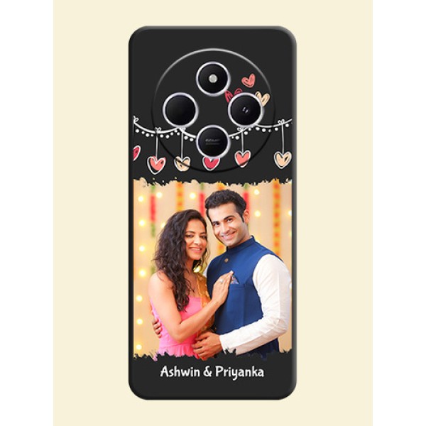 Pink Love Hangings with Name On Space Black Custom Soft Matte Mobile Back Cover - Poco C75 5G Pink Love Hangings with Name On Space Black Custom Soft Matte Mobile Back Cover - Poco C75 5G
