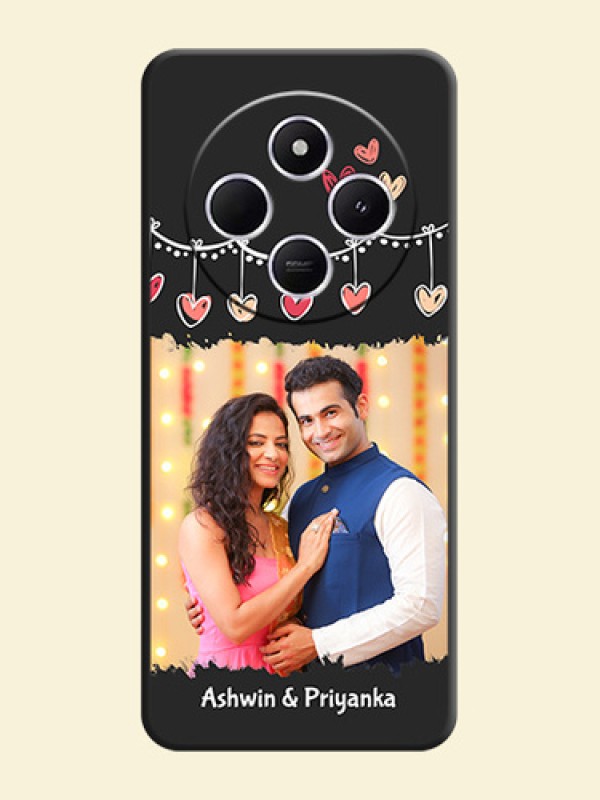 Pink Love Hangings with Name On Space Black Custom Soft Matte Mobile Back Cover - Poco C75 5G