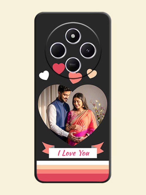 Love Shaped Photo with Colorful Stripes On Space Black Custom Soft Matte Mobile Back Cover - Poco C75 5G