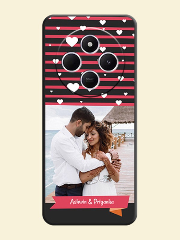 White Color Love Symbols with Pink Lines Pattern On Space Black Custom Soft Matte Mobile Back Cover - Poco C75 5G