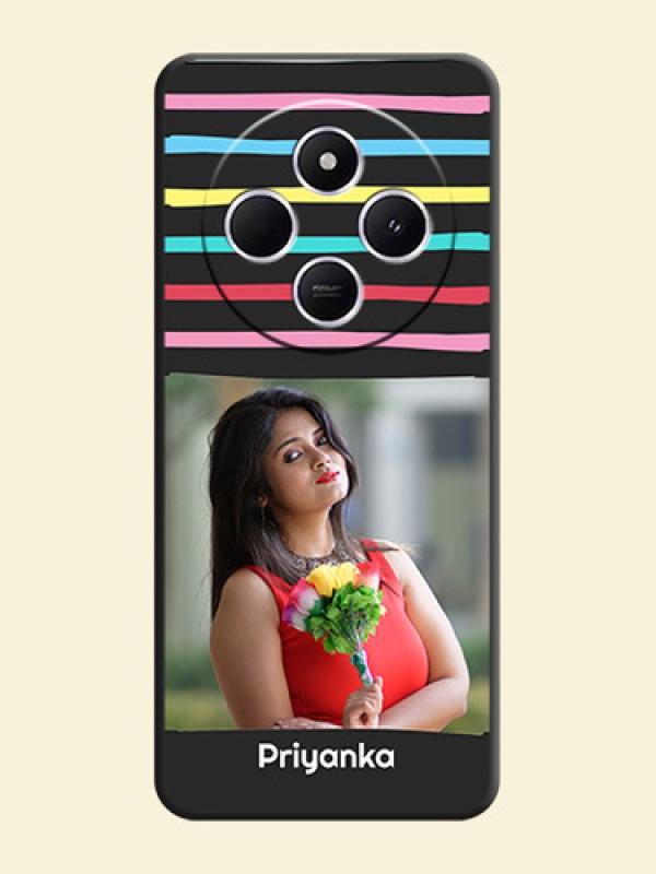 Multicolor Lines with Image On Space Black Custom Soft Matte Mobile Back Cover - Poco C75 5G