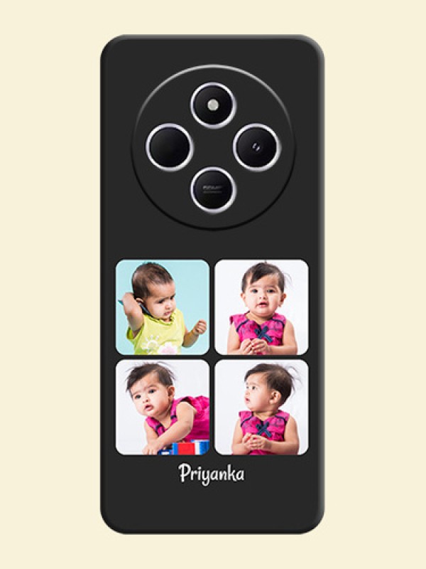 Floral Art with 6 Image Holder on Photo On Space Black Custom Soft Matte Mobile Back Cover - Poco C75 5G