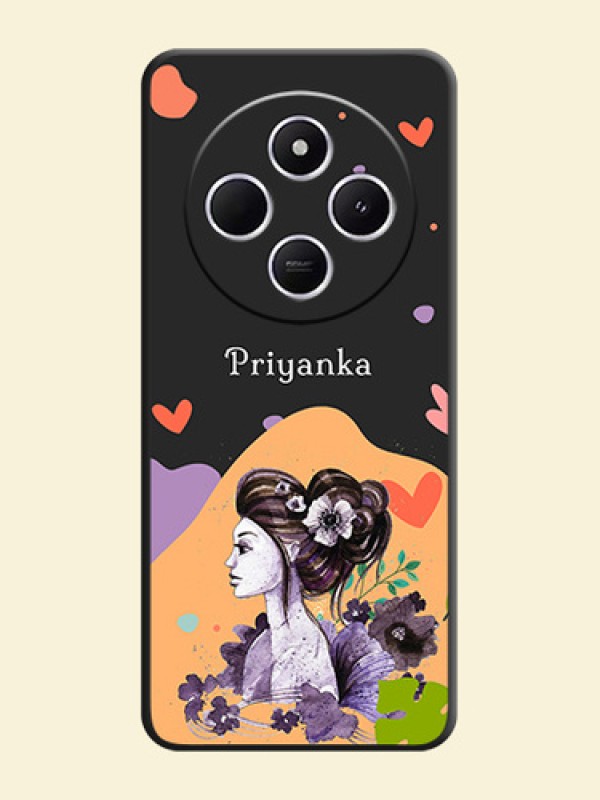 Namecase For Her With Fancy Lady Image On Space Black Custom Soft Matte Mobile Back Cover - Poco C75 5G