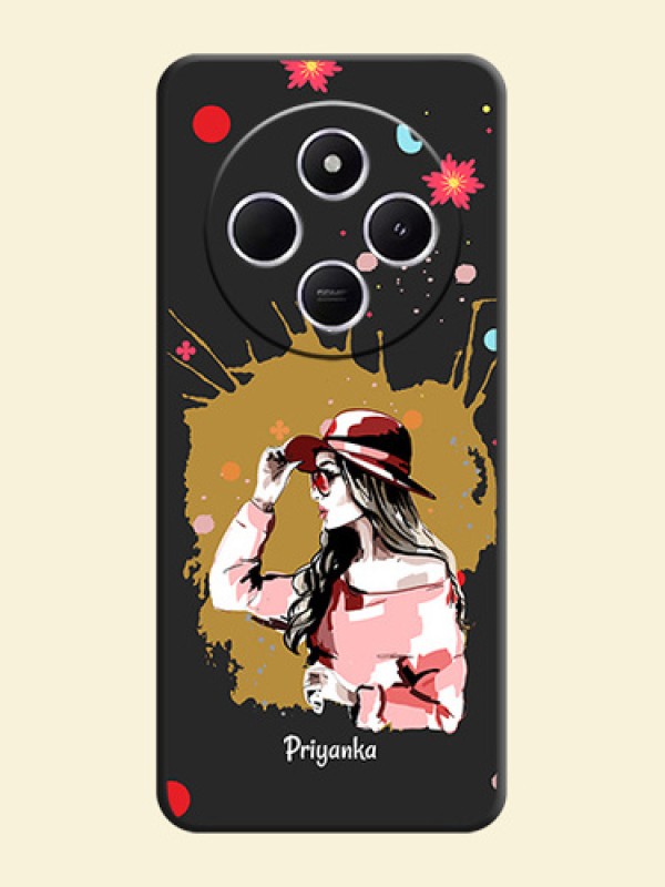 Mordern Lady With Color Splash Background With Custom Text On Space Black Custom Soft Matte Mobile Back Cover - Poco C75 5G