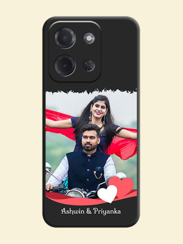 Pin Color Love Shaped Ribbon Design with Text On Space Black Custom Soft Matte Mobile Back Cover - Poco C85 5G