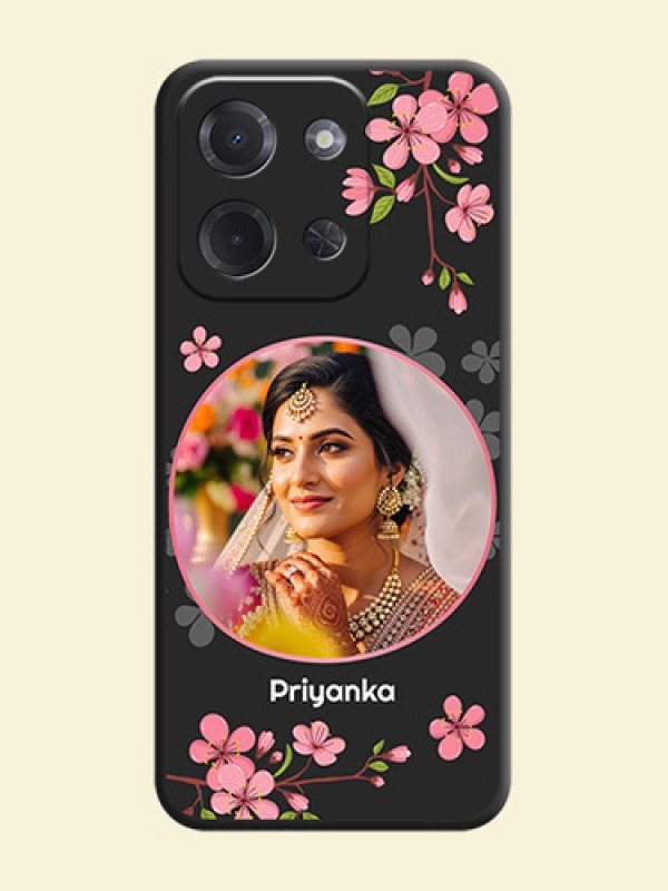 Round Image with Pink Color Floral Design on Photo On Space Black Custom Soft Matte Mobile Back Cover - Poco C85 5G