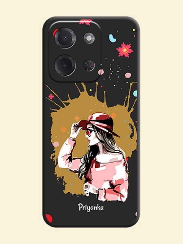 Mordern Lady With Color Splash Background With Custom Text On Space Black Custom Soft Matte Mobile Back Cover - Poco C85 5G