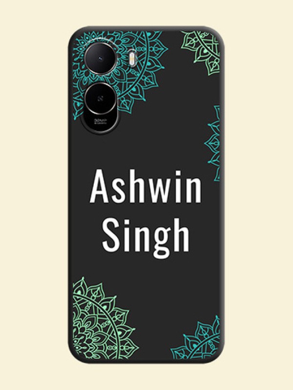 Your Name with Floral Design On Space Black Custom Soft Matte Mobile Back Cover - Poco C85X 5G