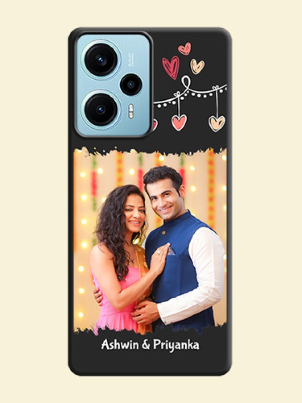 Pink Love Hangings with Name On Space Black Custom Soft Matte Mobile Back Cover - Poco F5