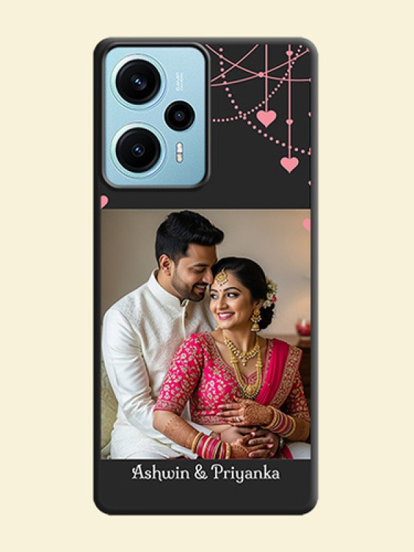Pink Love Hangings with Text On Space Black Custom Soft Matte Mobile Back Cover - Poco F5