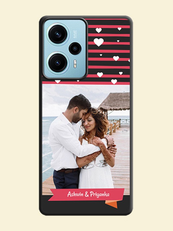 White Color Love Symbols with Pink Lines Pattern On Space Black Custom Soft Matte Mobile Back Cover - Poco F5