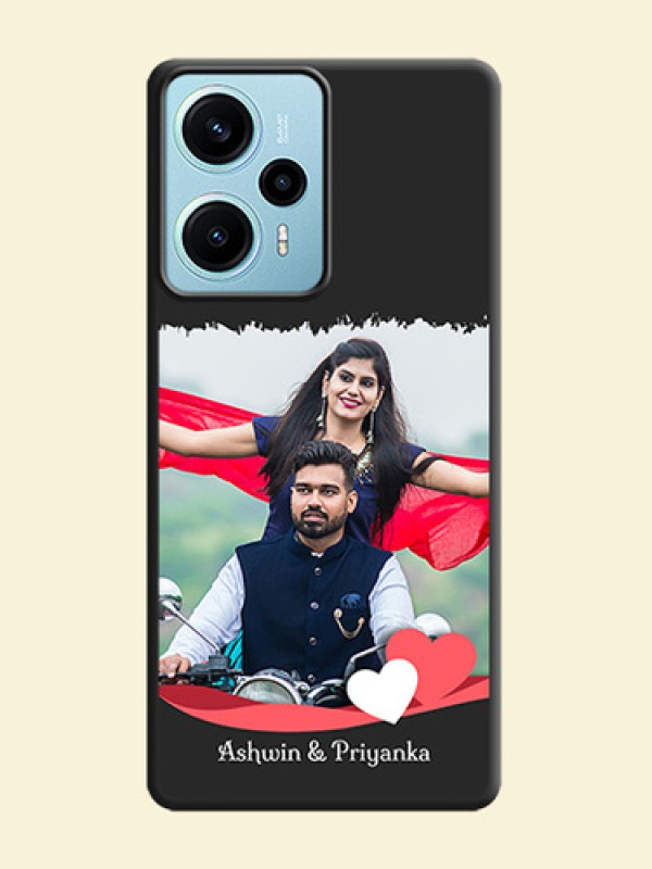 Pin Color Love Shaped Ribbon Design with Text On Space Black Custom Soft Matte Mobile Back Cover - Poco F5