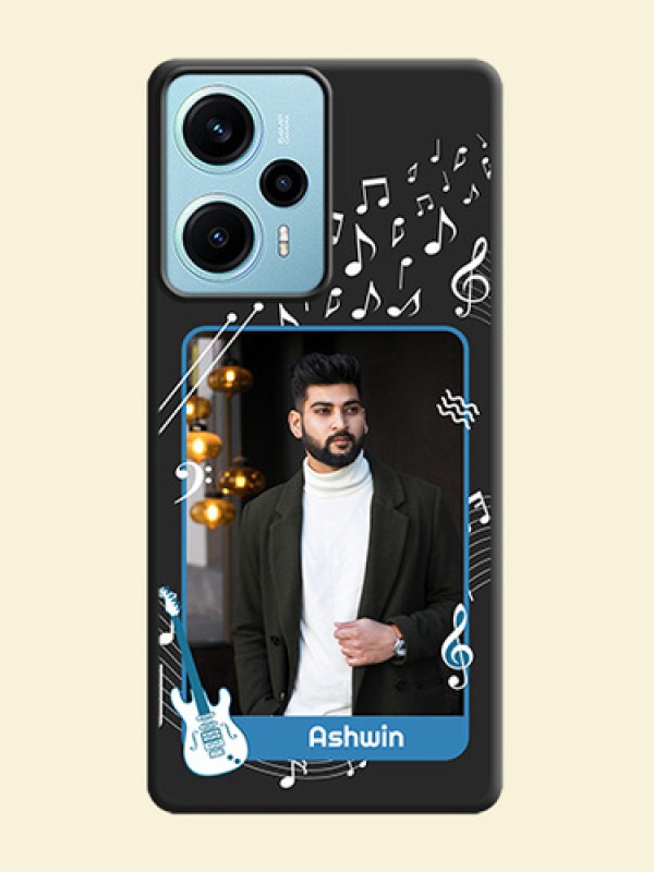 Musical Theme Design with Text on Photo On Space Black Custom Soft Matte Mobile Back Cover - Poco F5