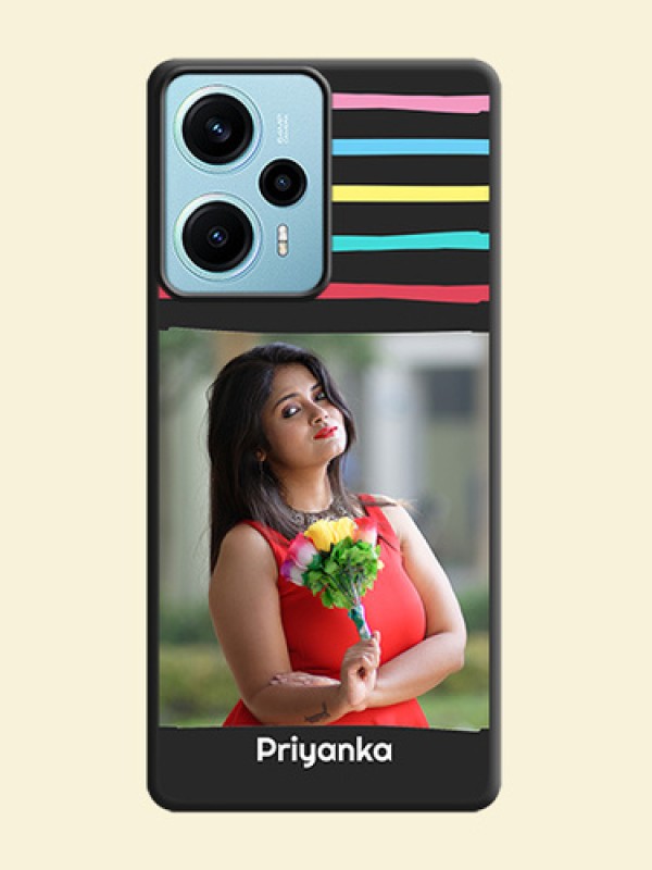 Multicolor Lines with Image On Space Black Custom Soft Matte Mobile Back Cover - Poco F5