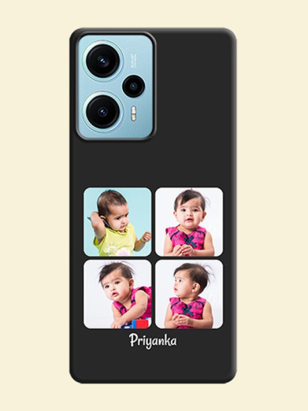 Floral Art with 6 Image Holder on Photo On Space Black Custom Soft Matte Mobile Back Cover - Poco F5