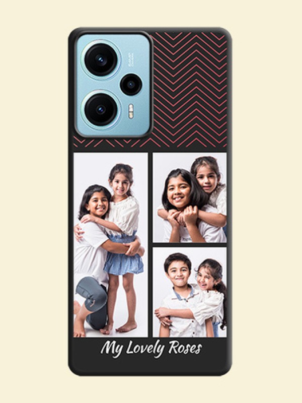 Wave Pattern with 3 Image Holder On Space Black Custom Soft Matte Mobile Back Cover - Poco F5