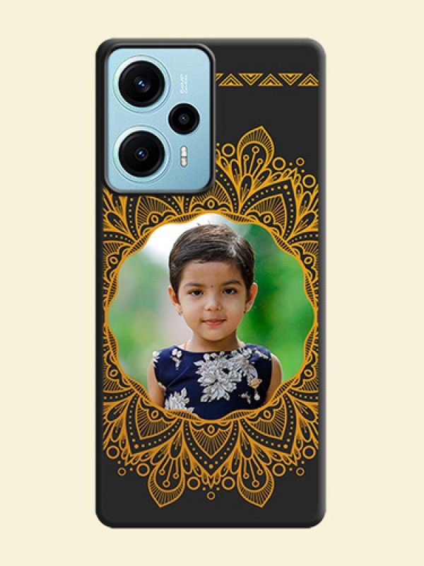 Round Image with Floral Design On Space Black Custom Soft Matte Mobile Back Cover - Poco F5
