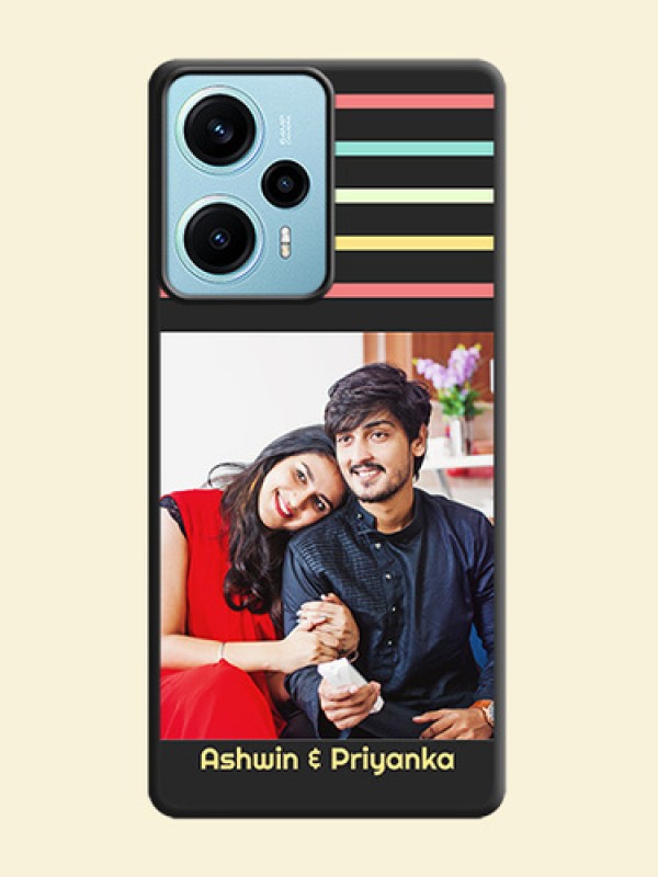 Color Stripes with Photo and Text on Photo  On Space Black Custom Soft Matte Mobile Back Cover - Poco F5