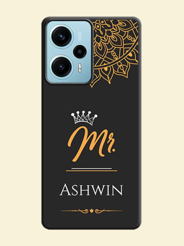 Mr Name with Floral Design On Space Black Custom Soft Matte Mobile Back Cover - Poco F5