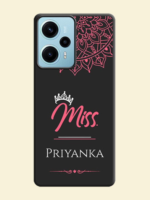 Mrs Name with Floral Design On Space Black Custom Soft Matte Mobile Back Cover - Poco F5