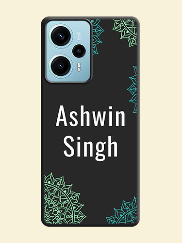Your Name with Floral Design On Space Black Custom Soft Matte Mobile Back Cover - Poco F5