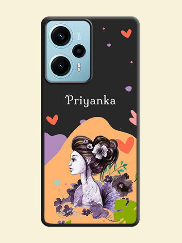 Namecase For Her With Fancy Lady Image On Space Black Custom Soft Matte Mobile Back Cover - Poco F5