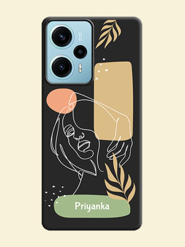Custom Text With Line Art Of Women & Leaves Design On Space Black Custom Soft Matte Mobile Back Cover - Poco F5