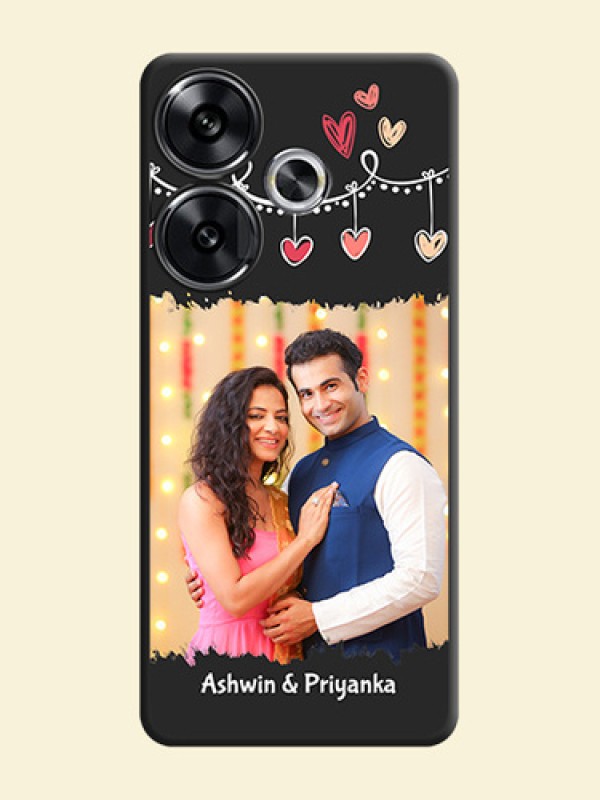 Pink Love Hangings with Name On Space Black Custom Soft Matte Mobile Back Cover - Poco F6 5G