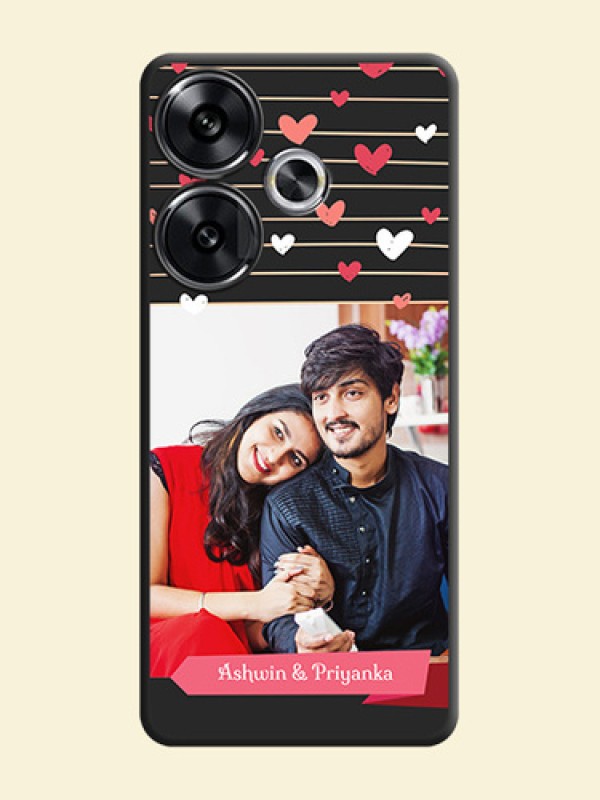 Love Pattern with Name on Pink Ribbon on Photo On Space Black Custom Soft Matte Mobile Back Cover - Poco F6 5G