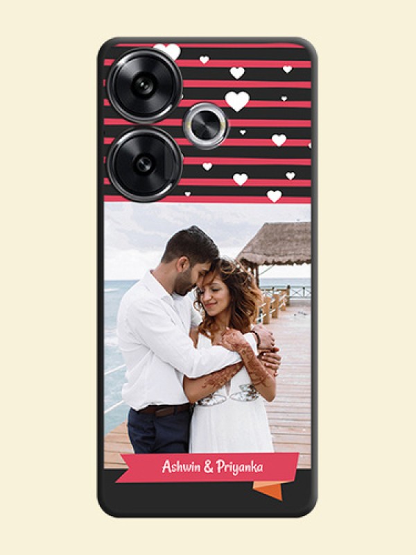 White Color Love Symbols with Pink Lines Pattern On Space Black Custom Soft Matte Mobile Back Cover - Poco F6 5G
