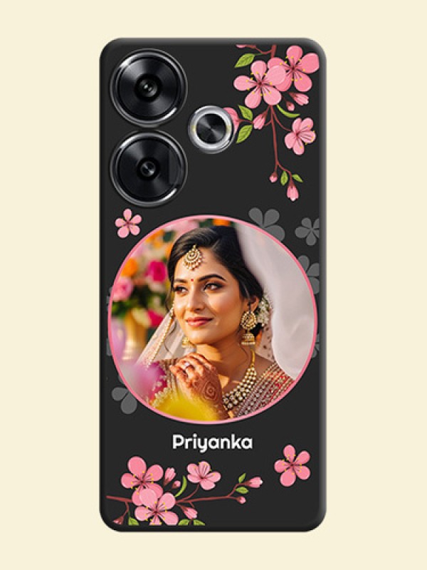Round Image with Pink Color Floral Design on Photo On Space Black Custom Soft Matte Mobile Back Cover - Poco F6 5G