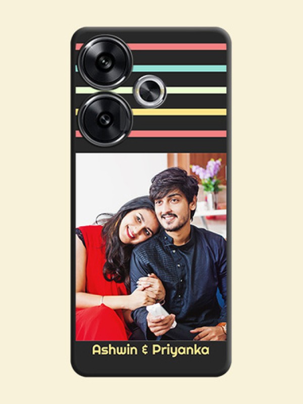 Color Stripes with Photo and Text on Photo On Space Black Custom Soft Matte Mobile Back Cover - Poco F6 5G