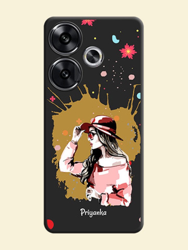Mordern Lady With Color Splash Background With Custom Text On Space Black Custom Soft Matte Mobile Back Cover - Poco F6 5G