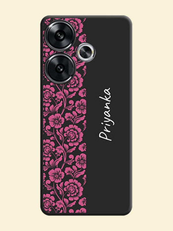 Pink Floral Pattern Design With Custom Text On Space Black Custom Soft Matte Mobile Back Cover - Poco F6 5G
