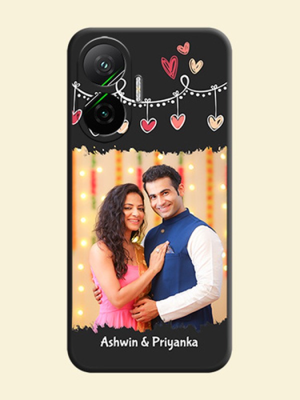 Pink Love Hangings with Name On Space Black Custom Soft Matte Mobile Back Cover - Poco F7 5G