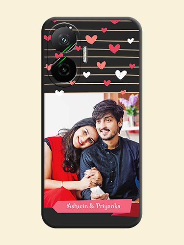 Love Pattern with Name on Pink Ribbon on Photo On Space Black Custom Soft Matte Mobile Back Cover - Poco F7 5G